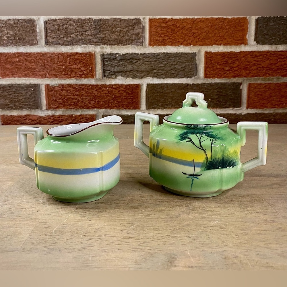 Noritake Vintage Small Lidded Hand-Painted Sugar Bowl & Creamer Beautiful